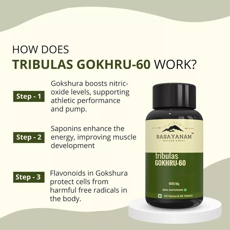 Rasayanam Tribulas Gokhru-60 Gokshura Tablets 1000mg | Free Ship gallery