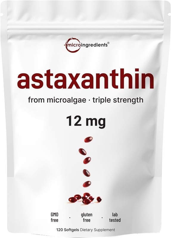 12mg Astaxanthin Antioxidant 120 Softgels Fresh Microalgae Eye Joint Skin Health