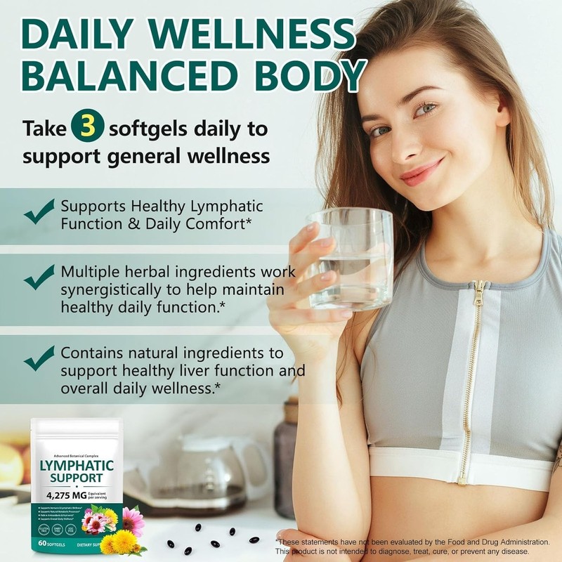 Pure Herbal Lymphatic Drainage Supplements - 60 Capsules for Wellness gallery