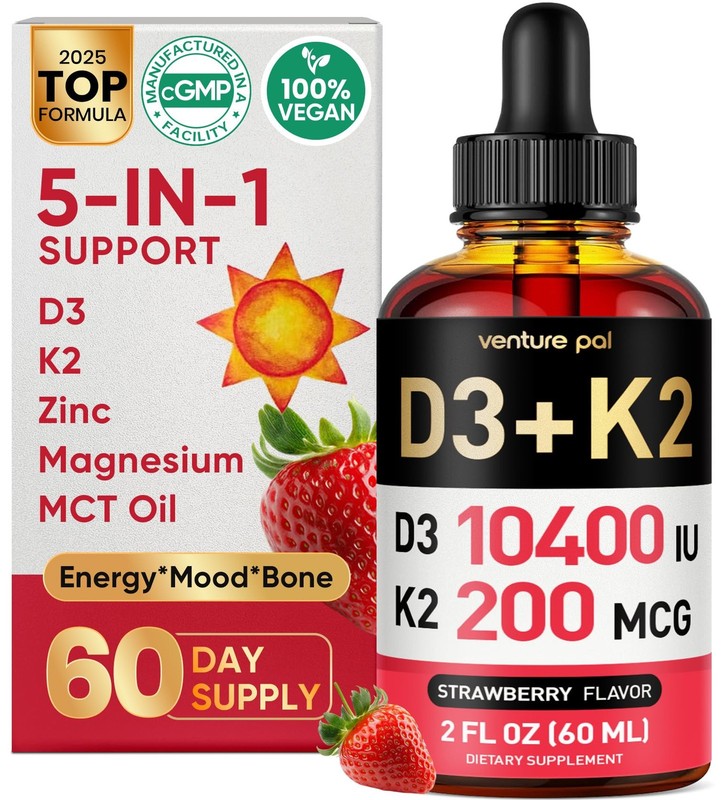 Venture Pal 5-in-1 Vitamin D3 10000 IU & 2 Fl Oz (Pack of 1), V1-strawberry