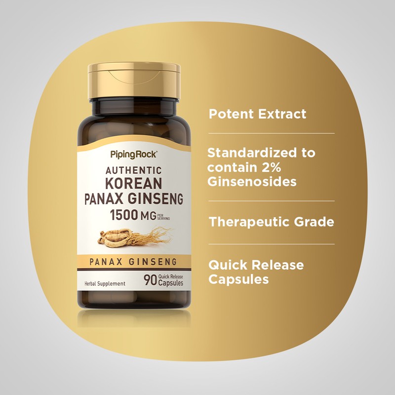 Korean Ginseng Extract | 1500mg | 90 Capsules | Non-GMO | by Piping Rock gallery