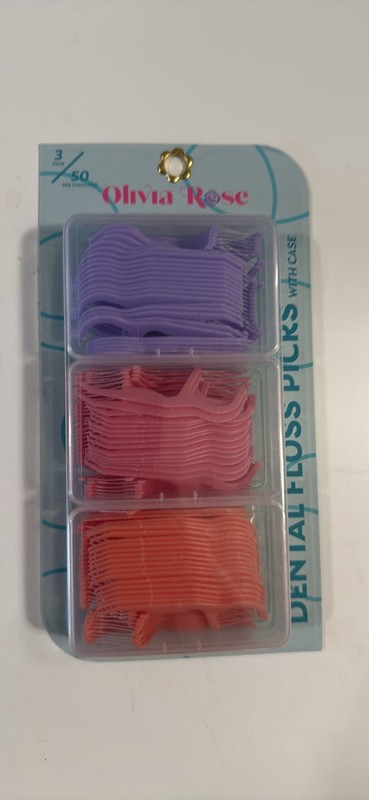 Olivia Rose Dental Floss Picks with Travel Case, 3 Pack 50/Container