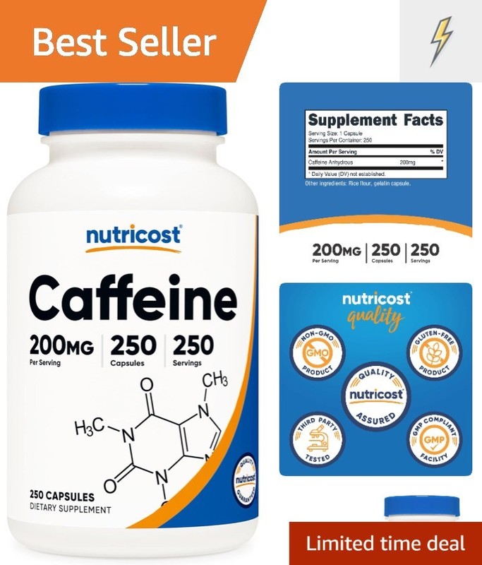 Energy Boosting Caffeine Pills – 200mg Per Serving, 250 Capsules, Sugar-Free