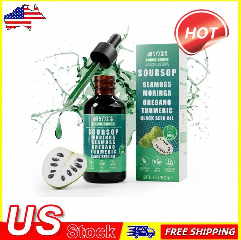 VYXION Pure Soursop 10 in 1 Liquid DropsExtract-Seamoss,Moringa,Black SeedOil
