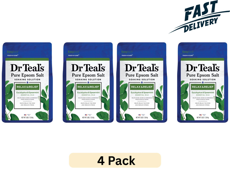 Dr Teal’s Pure Epsom Salt Soaking Solution, Relax & Relief with Eucalyptus 4Pack