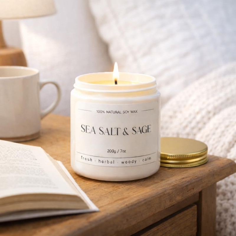 Sea Salt & Sage Candle - Summer Scented Soy Candles for Home - Coastal Decor for gallery