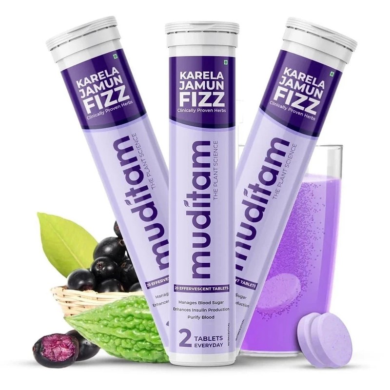 Muditam Ayurved Jamun Fizz | 60 Effervescent Tablet | 1 Month Pack Balance Sugar