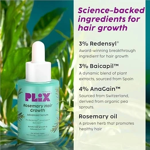Plix Rosemary Hair Growth Advanced Serum 3% Redensyl, 4% AnaGain & 3% Baicapil