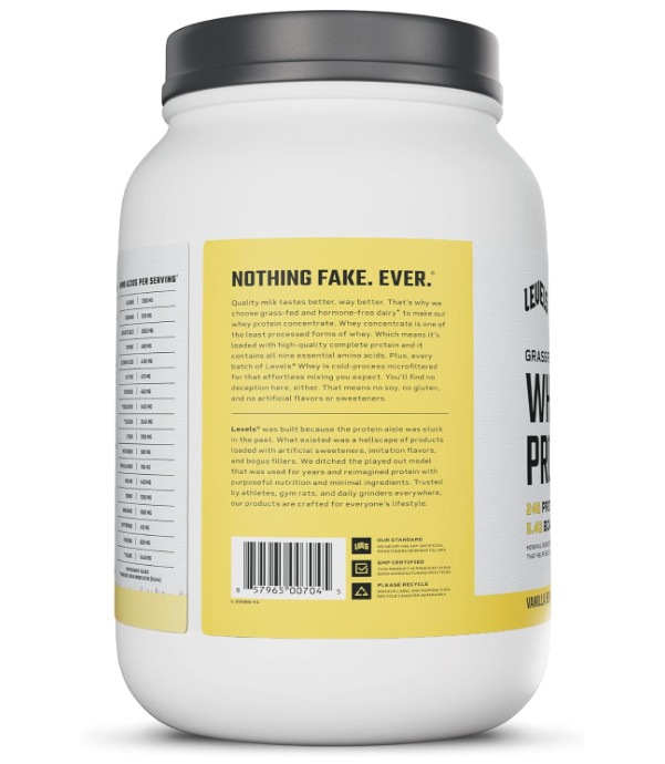 Levels Grass-Fed Whey Protein Powder, Vanilla Bean, 2 lb, 24g Protein gallery