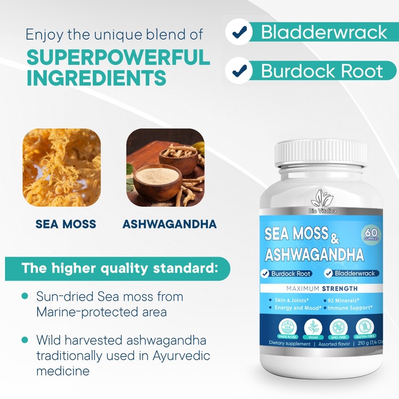 Sea Moss Ashwagandha Gummies by BioVitalica Organic Irish Seamoss & Ashwa Root gallery
