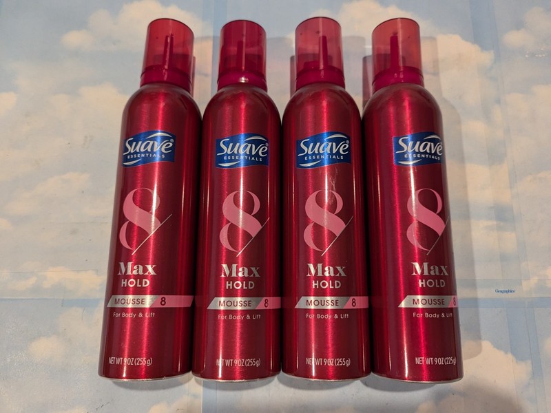 LOT (4) SUAVE ESSENTIALS 8 MAX HOLD MOUSSE FOR BODY & LIFT 9 OZ