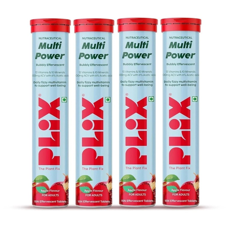 PLIX Multivitamin + Apple Cider Vinegar- 15 Tablets Pack Of 4 -(Apple Burst)