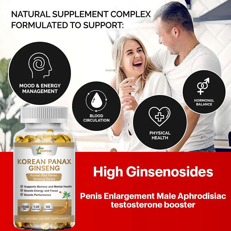 Korean Panax Ginseng 1600mg 120 Capsules - Extra Strength NON-GMO & Gluten-Free gallery