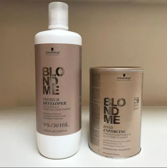 (2 PACK)Schwarzkopf BlondMe Lightener 9+ and BM Dev. 9 % 30 Vol Duo,33.8, 15.8oz
