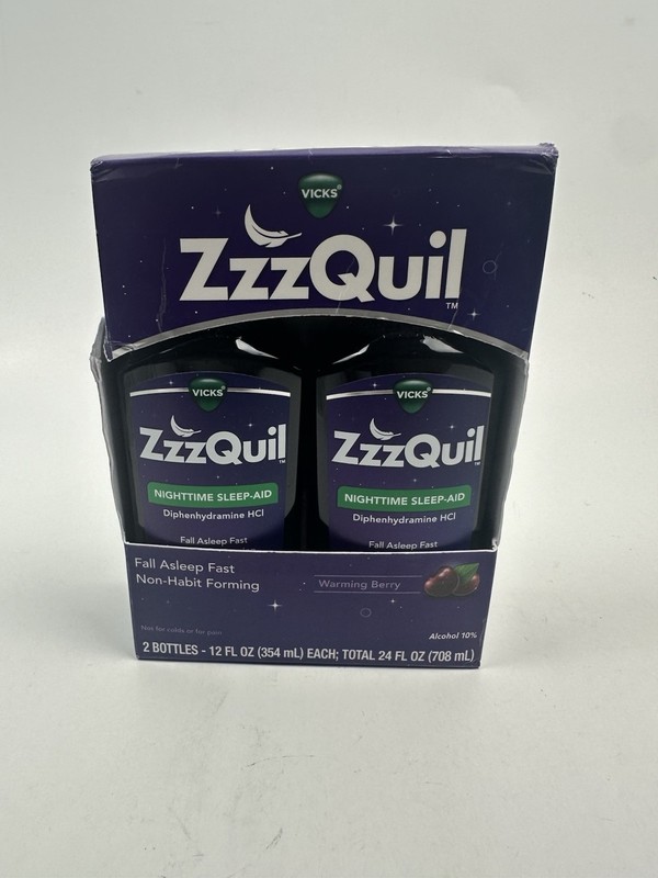 VICKS ZzzQUIL NIGHTTIME SLEEP AID WARM BERRY 2 BOTTLES 12 FL OZ EACH EXP 6/27