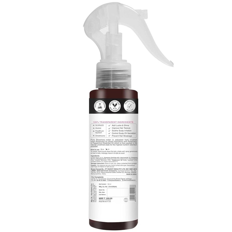 Soulflower Rosemary Water spray with mint| For Hair growth, Hair fall control, S gallery