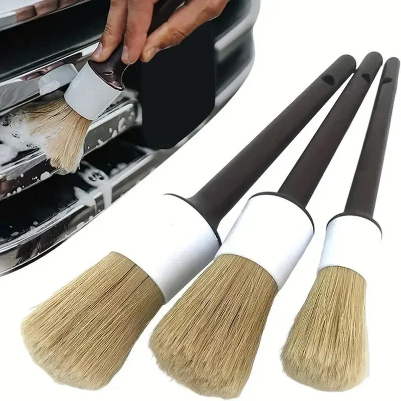 3PCS Car Exterior Interior Detail Brush Boar Hair Bristle Brushes for Car Cleani