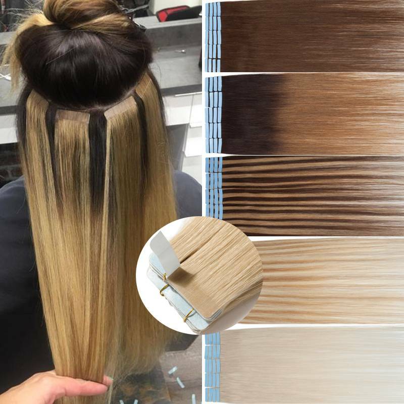 Super Blue Tape Hair 100% Tape In Human Hair Extensions Full Head Skin Weft 150g gallery