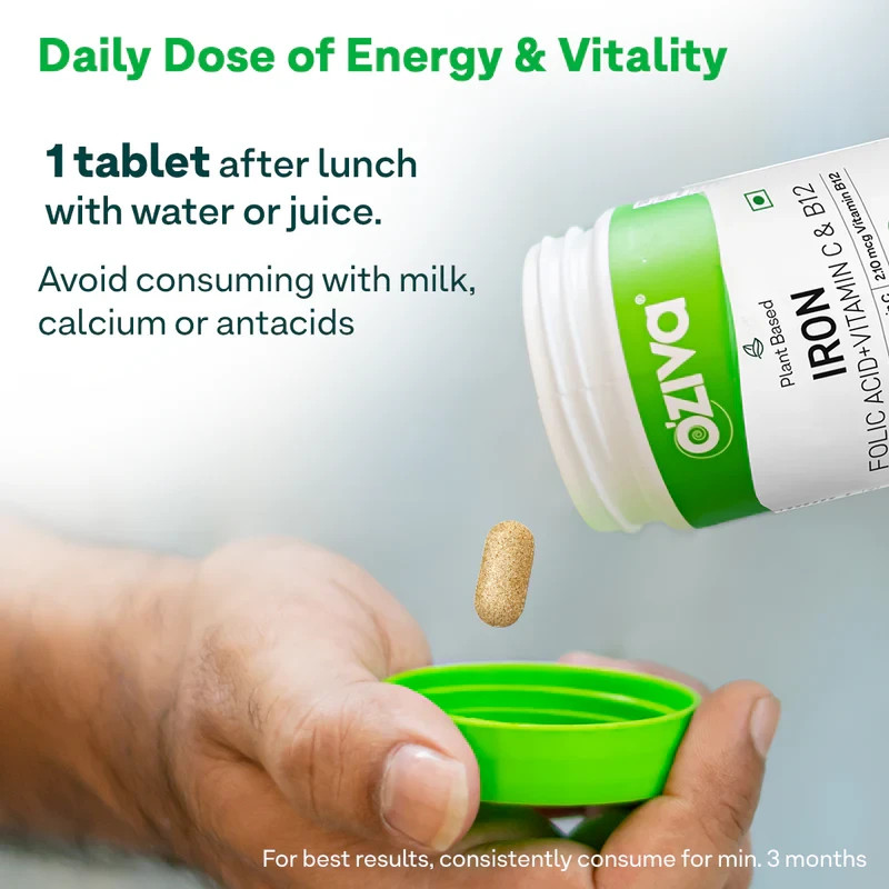 2 x OZiva Iron Folic Acid + Vitamin For Healthy Hemoglobin & Energy, 120 Tablets gallery