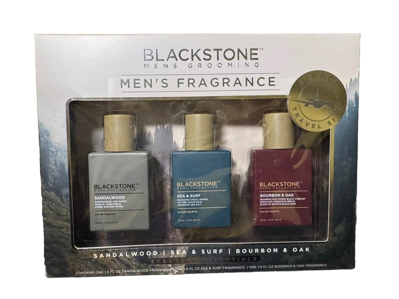 Blackstone Men’s Fragrance Trio 3x30ml – Sandalwood, Sea & Surf, Bourbon & Oak