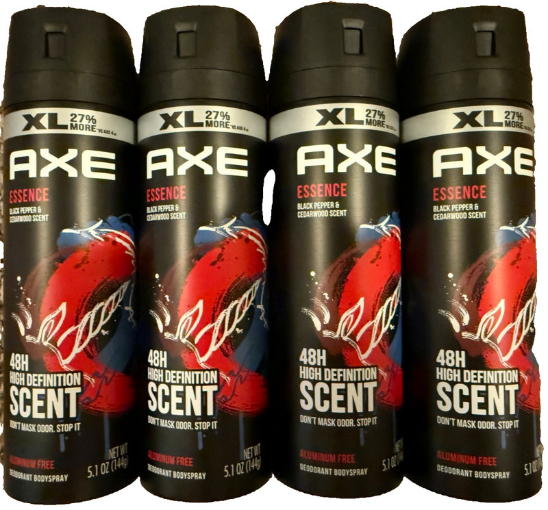 Lot of 4 AXE Essence XL Body Spray Black Pepper Cedarwood 5.1oz 48H New Sealed