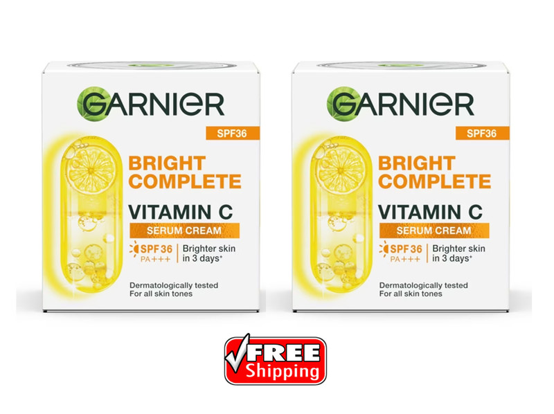 2 X Garnier Bright Complete Vitamin C Serum Cream with SPF 36 PA+++ 50ml
