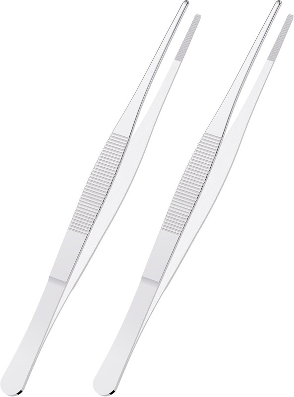 2 PCS 8 Inch Stainless Steel Tweezers, with Straight round Blunt Serrated Tip, 0 gallery