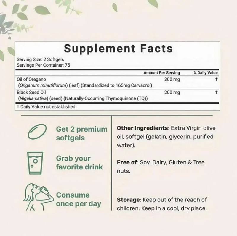 Oregano Oil 6000mg + Certified Black Seed Oil | Micro Ingredients Capsules gallery