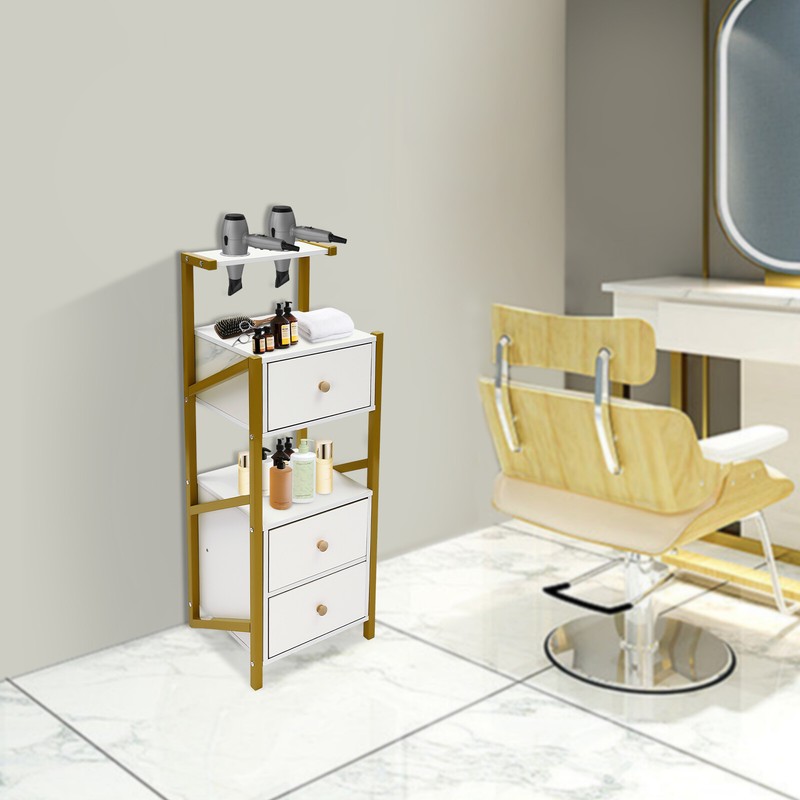 3 Drawer Beauty Salon Station White Golden Steel MDF Floor Standing 34*30*90cm gallery