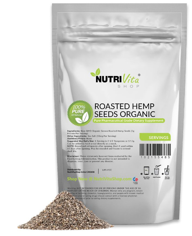 2X 1LB (2 LB 32oz) 100% PURE ROASTED HEMP SEEDS GLUTEN-FREE ORGANIC GROWN