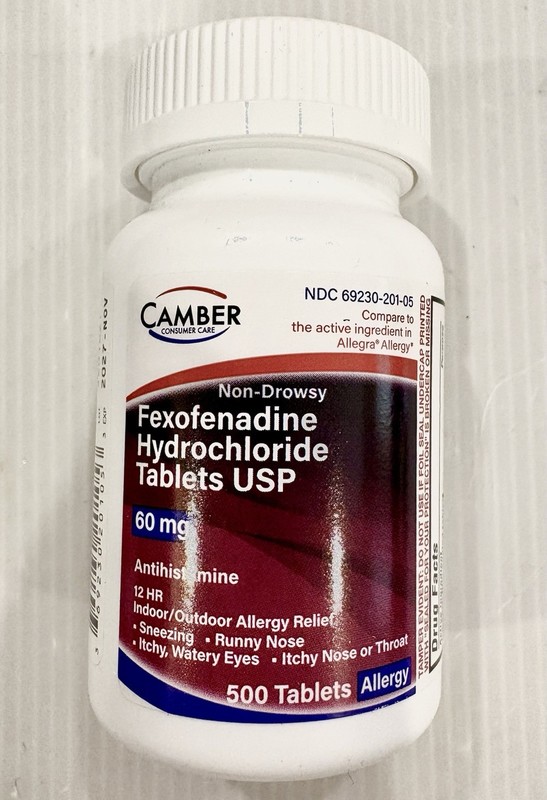 Camber 12 Hr Non Drowsy Fexofenadine Antihistamine 60mg 500 Tablets Exp 11/2027