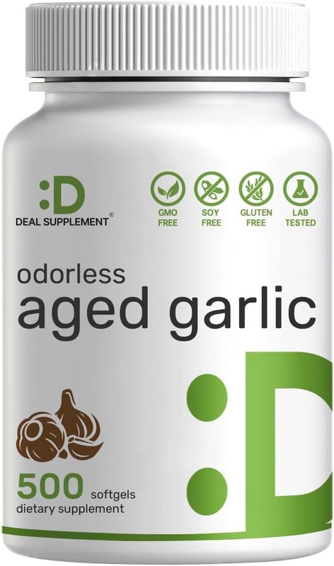 Odorless Aged Garlic Pills, 6,000mg Per Serving, 500 Softgels – 24:1 Garlic…