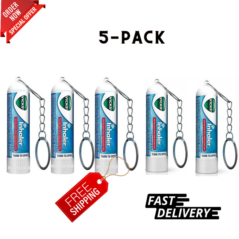 Vicks Inhaler Sinus Nasal Congestion Cold Allergy Block Nose Relief 0.5ml 5-Pck