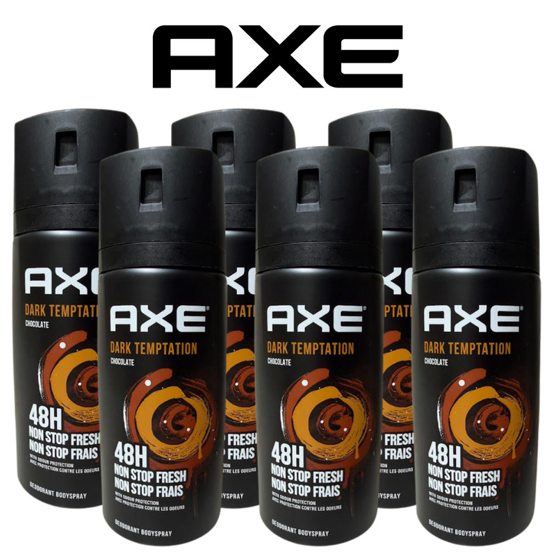 6 Pack AXE Dark Temptation Men’s Deodorant Body Spray 150ml 48H Chocolate Scent