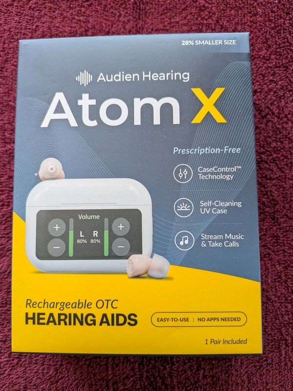 Audien Hearing Atom X OTC Rechargeable CIC Bluetooth Hearing Aids UV Case