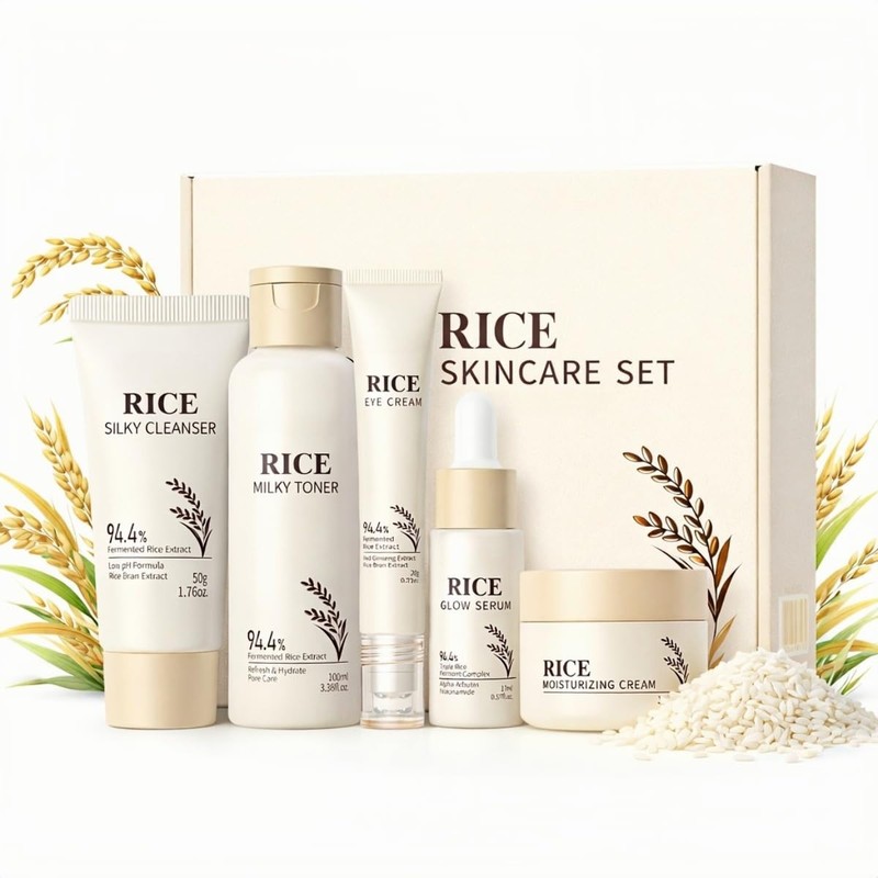 5 Step Rice Skincare Set Women Hydrating Face Care Kit Sensitive Skin