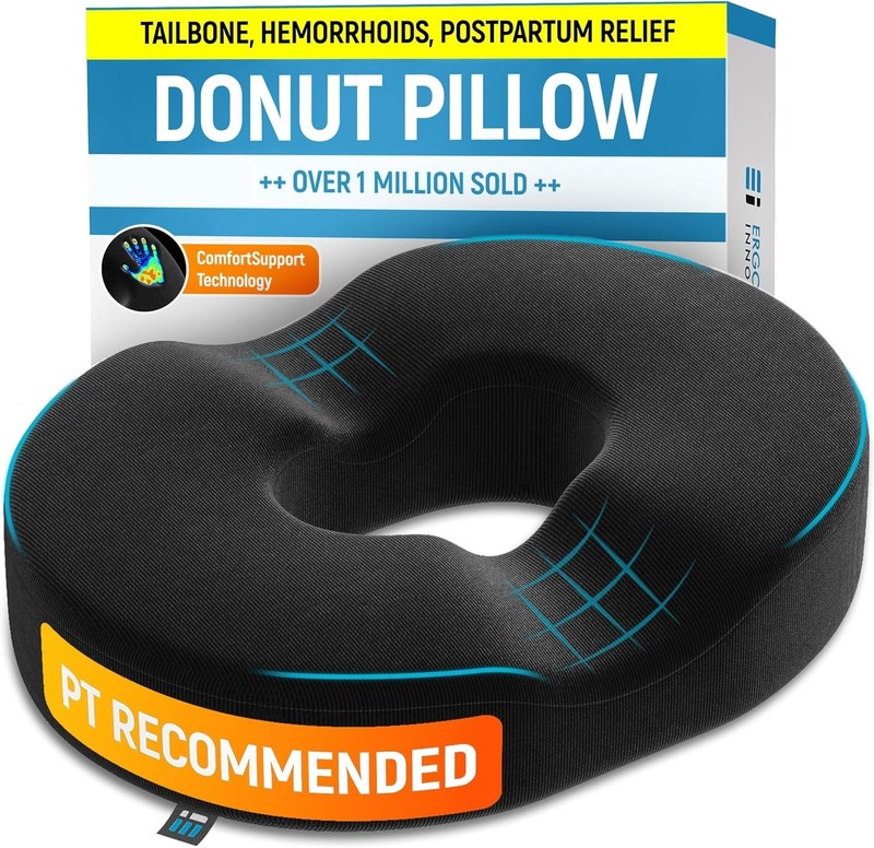 PT ENDORSED Donut Pillow for Tailbone Pain Medium – 17.5 x 14 x 2.75, Black