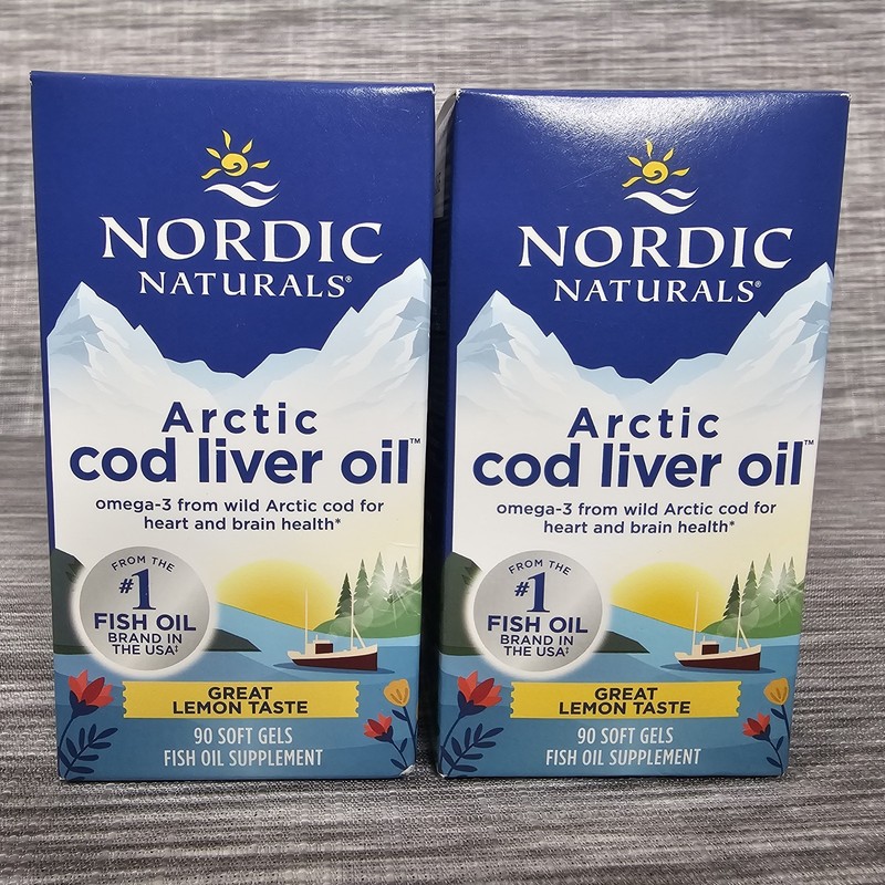 Lot of 2 Nordic Naturals Arctic Cod Liver Oil 90 Soft Gels EXP 4/27 750mg Lemon