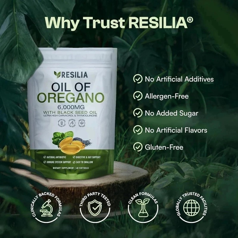 Resilia Oil of Oregano 6000mg with Black Seed Oil Softgels – 60 Capsules 1xPk gallery
