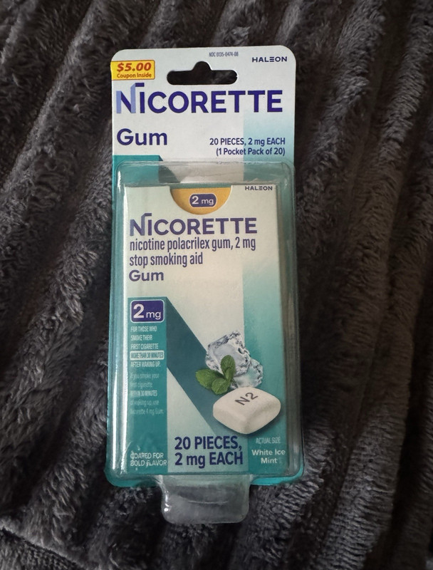 Nicorette Nicotine Polacrilex Gum 2mg White Ice Mint, 20 Ct Anti Smoking