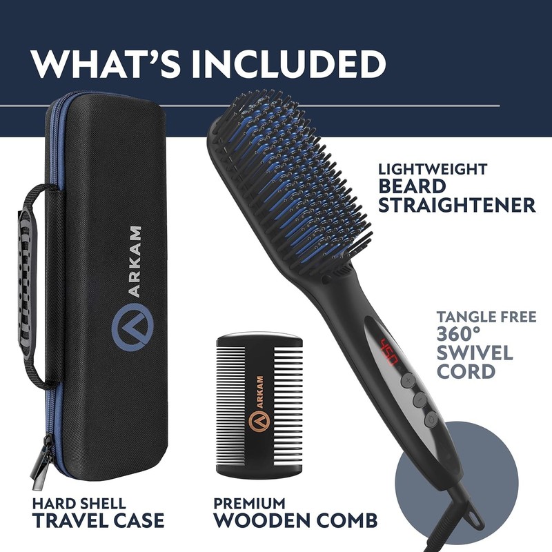 Arkam Beard Straightener for Men Premium Heated Brush Kit w/ Travel Case & Comb gallery