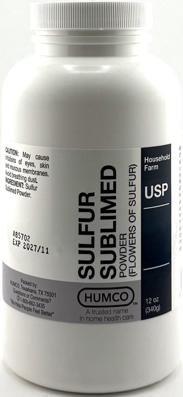 1 HUMCO SULFUR SUBLIMED POWDER ## FLOWERS OF SULFUR ## 12 oz (340g) 1 Bottle