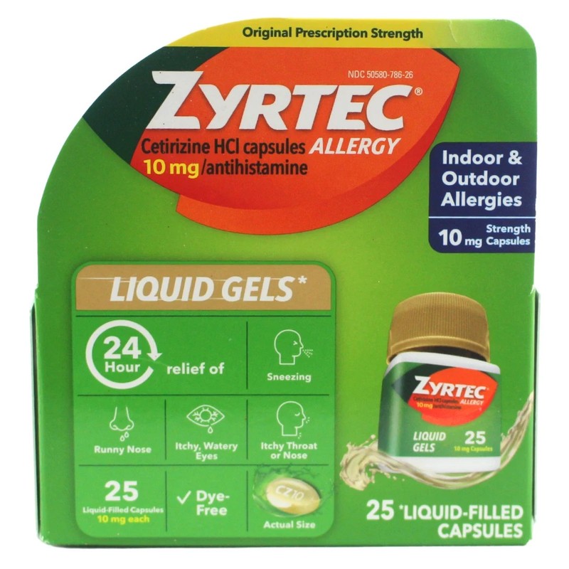 Zyrtec 24 Hour Indoor & Outdoor Allergy Relief Liquid Gels Capsules 25ct 07/26 +