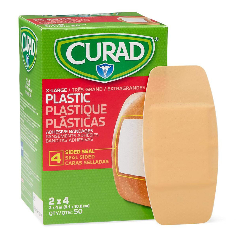 CURAD Plastic Adhesive Bandage 2″ X 4″, Not Made from Natural Rubber Latex, Each