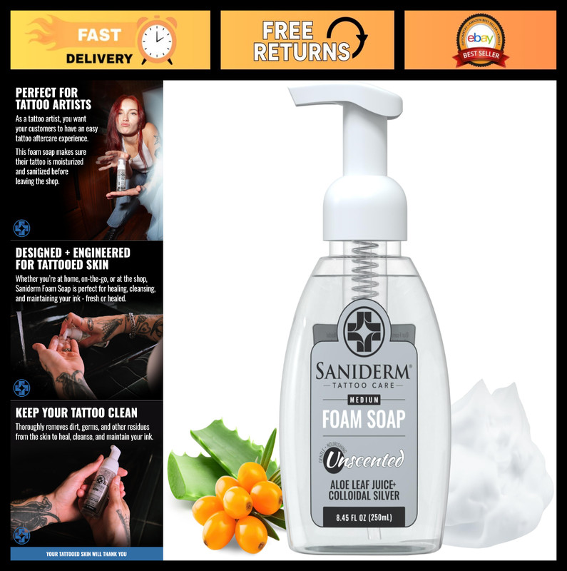 Gentle Foaming Tattoo Soap 8.45oz – Antimicrobial, Aloe Vera & Sea Buckthorn Oil