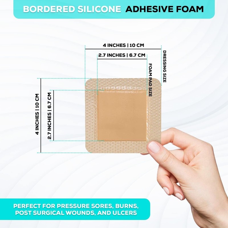 Gentle Self-Adhesive Silicone Foam Dressing - 5 Units, 4"x4" for Pain-Free Care gallery