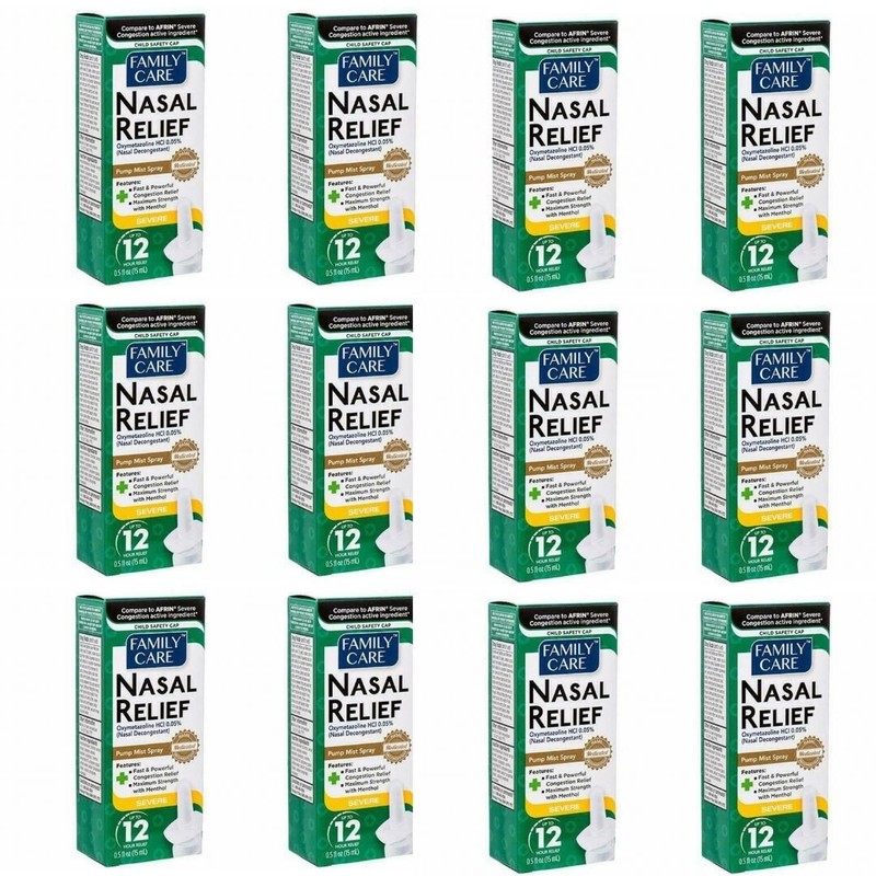 12 Pack! Family Care Nasal Relief Spray – Severe Congestion Relief! 0.5oz