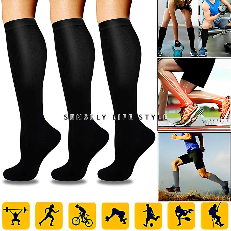 Compression Socks for Mens Womens 15-20 mmHg Wide Calf Ankle Wrist - 3/6 Pairs gallery