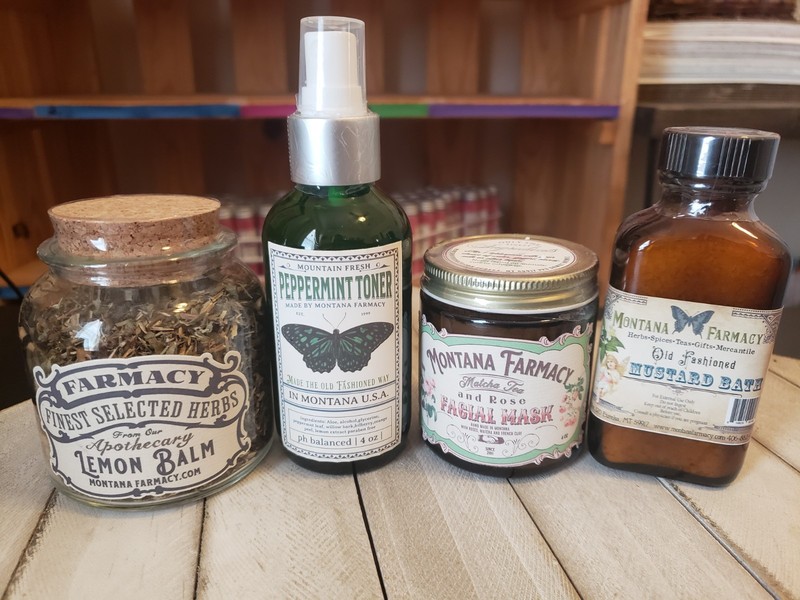 Montana Matcha Tea Clay Face Mask, Face Toner, Mustard Bath Salt, Lemon Balm Lot