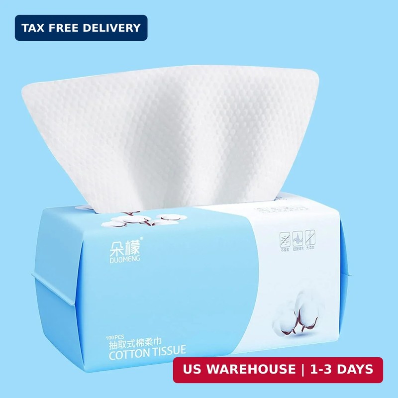 Cotton Facial Dry Wipes 100 Count, Deeply Cleansing Disposable Face Towel Wash C